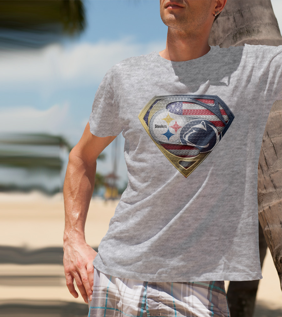 Steelers Penn State Super Shield With American Flag T-Shirt