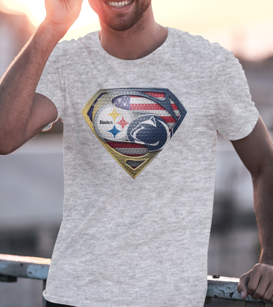 Steelers Penn State Super Shield With American Flag T-Shirt