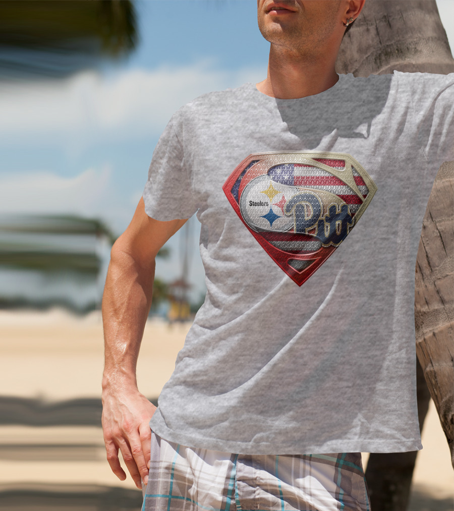 Superman Shield Stars And Stripes Steelers Pitt T-Shirt