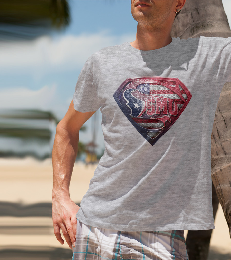 Smu Texas Superhero Shield With American Flag Colors T-Shirt