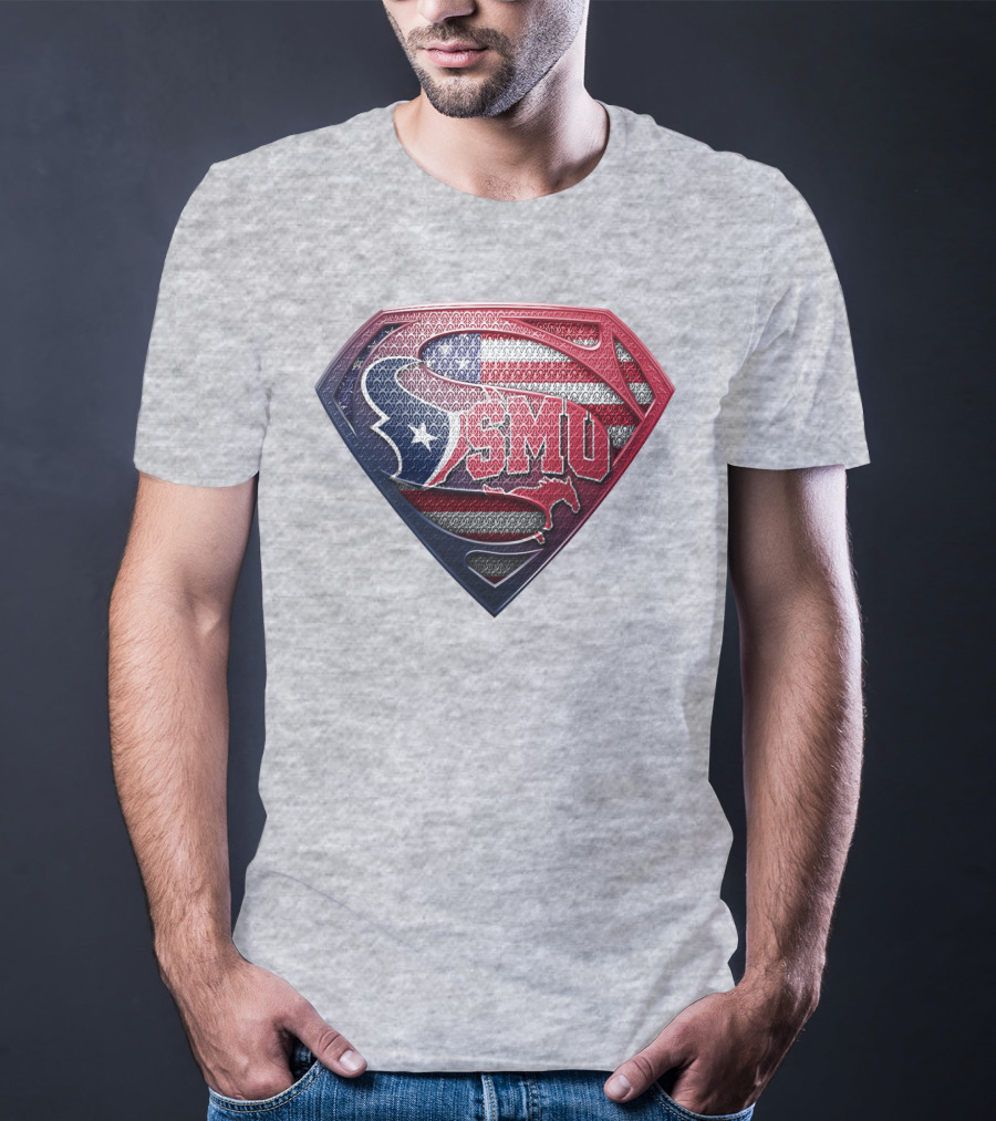 Smu Texas Superhero Shield With American Flag Colors T-Shirt