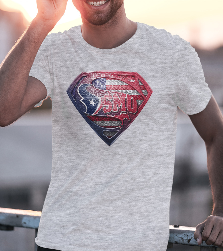 Smu Texas Superhero Shield With American Flag Colors T-Shirt