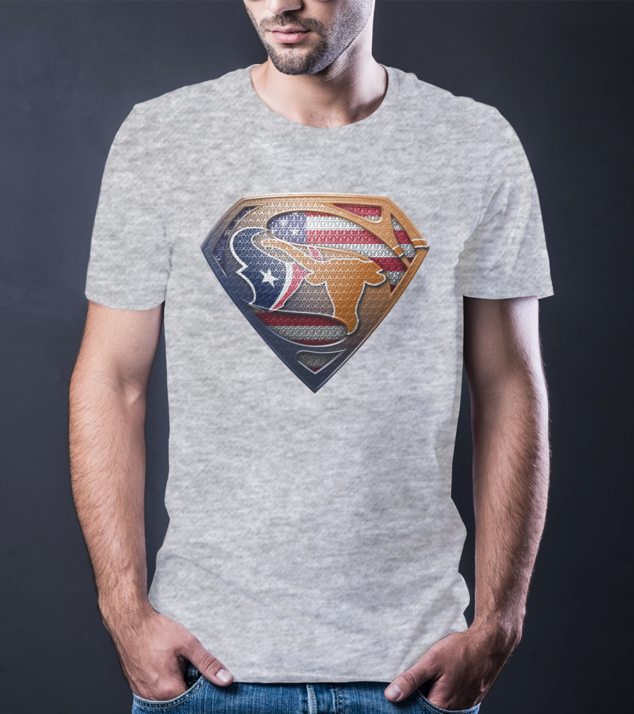 Texas Longhorns American Flag Superman Shield T-Shirt