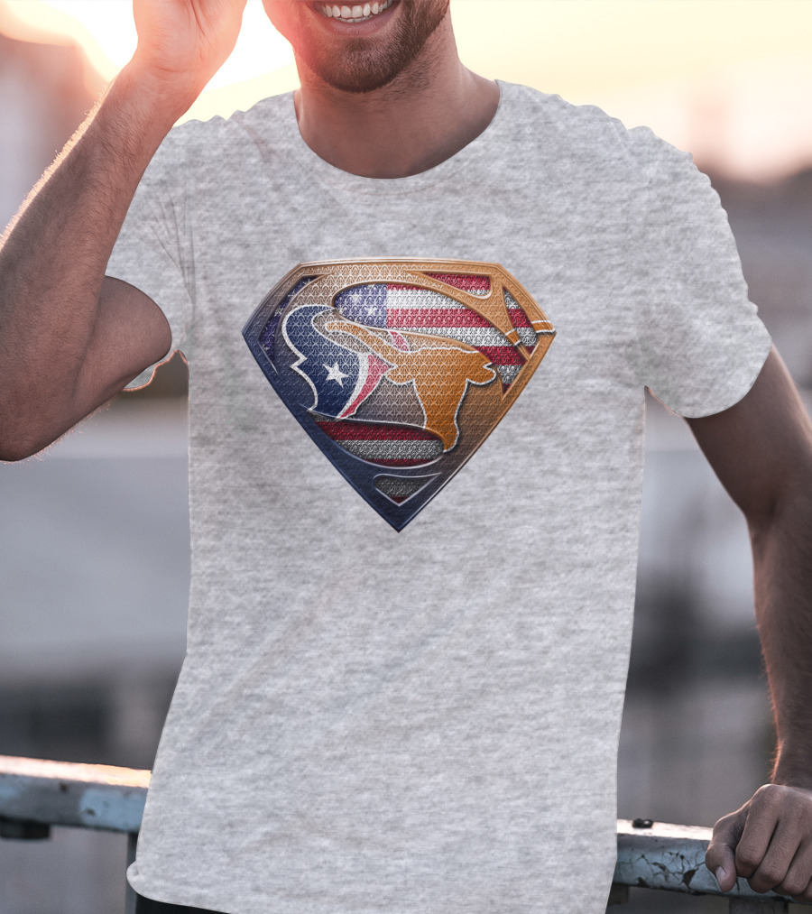 Texas Longhorns American Flag Superman Shield T-Shirt