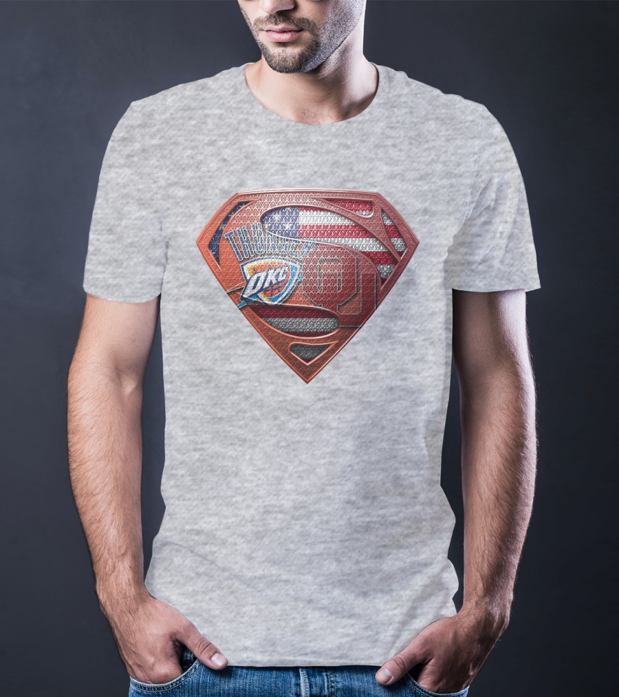 Oklahoma City Thunder American Flag Superman Ou Logo Fusion T-Shirt