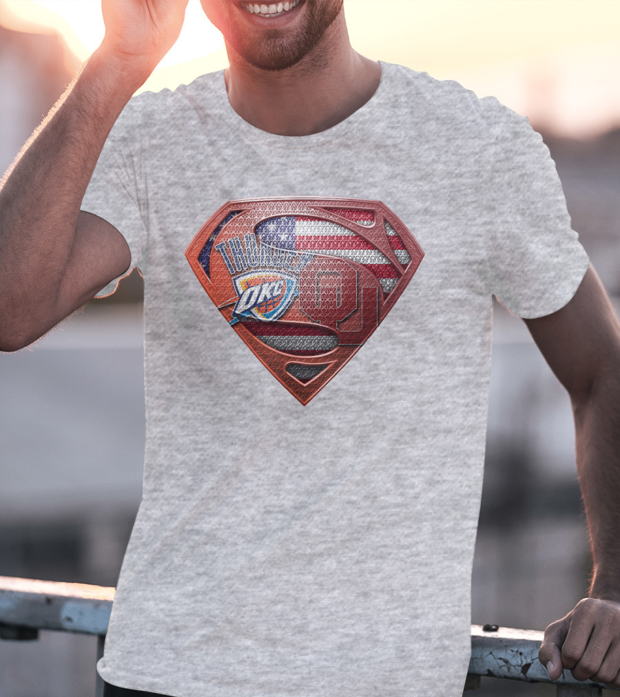 Oklahoma City Thunder American Flag Superman Ou Logo Fusion T-Shirt