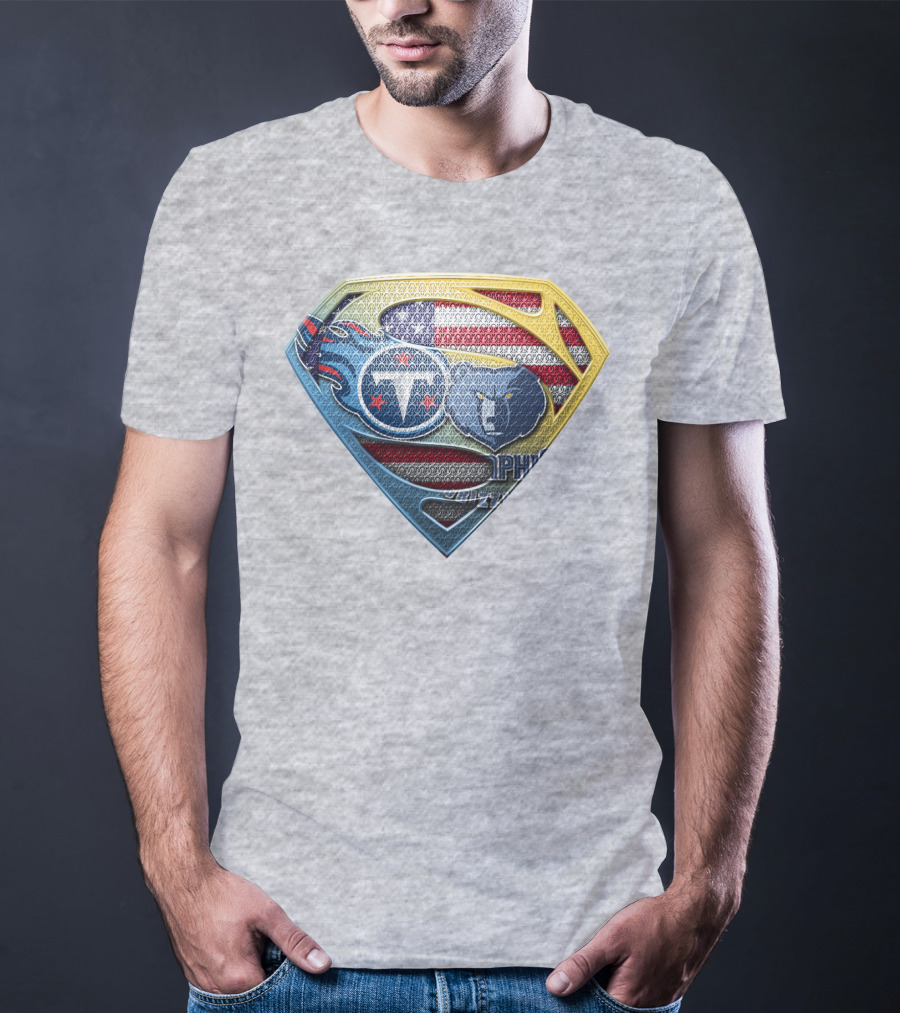 Tennessee Titans And Memphis Grizzlies Superman Shield American Flag T-Shirt