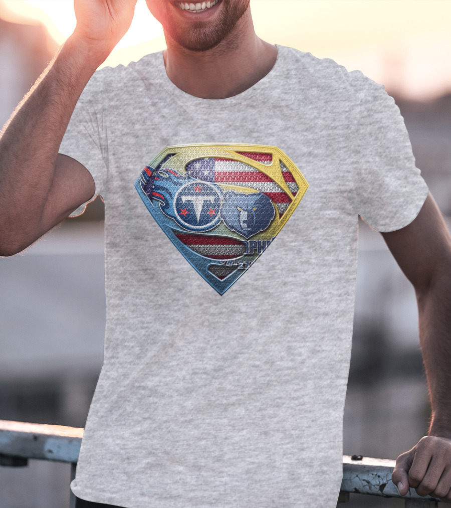 Tennessee Titans And Memphis Grizzlies Superman Shield American Flag T-Shirt