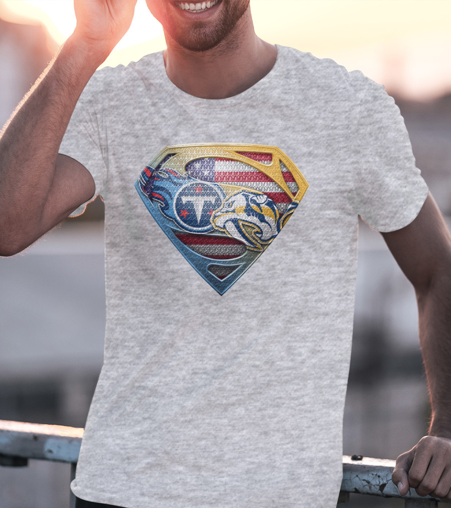 Tennessee Titans Pittsburgh Steelers American Flag Superman T-Shirt