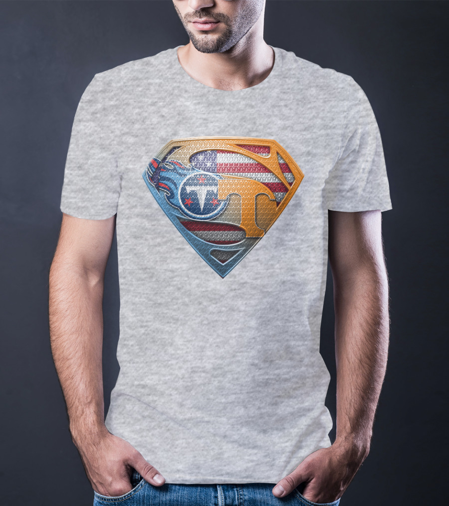 Tennessee Titans Superman Logo With American Flag Pattern T-Shirt