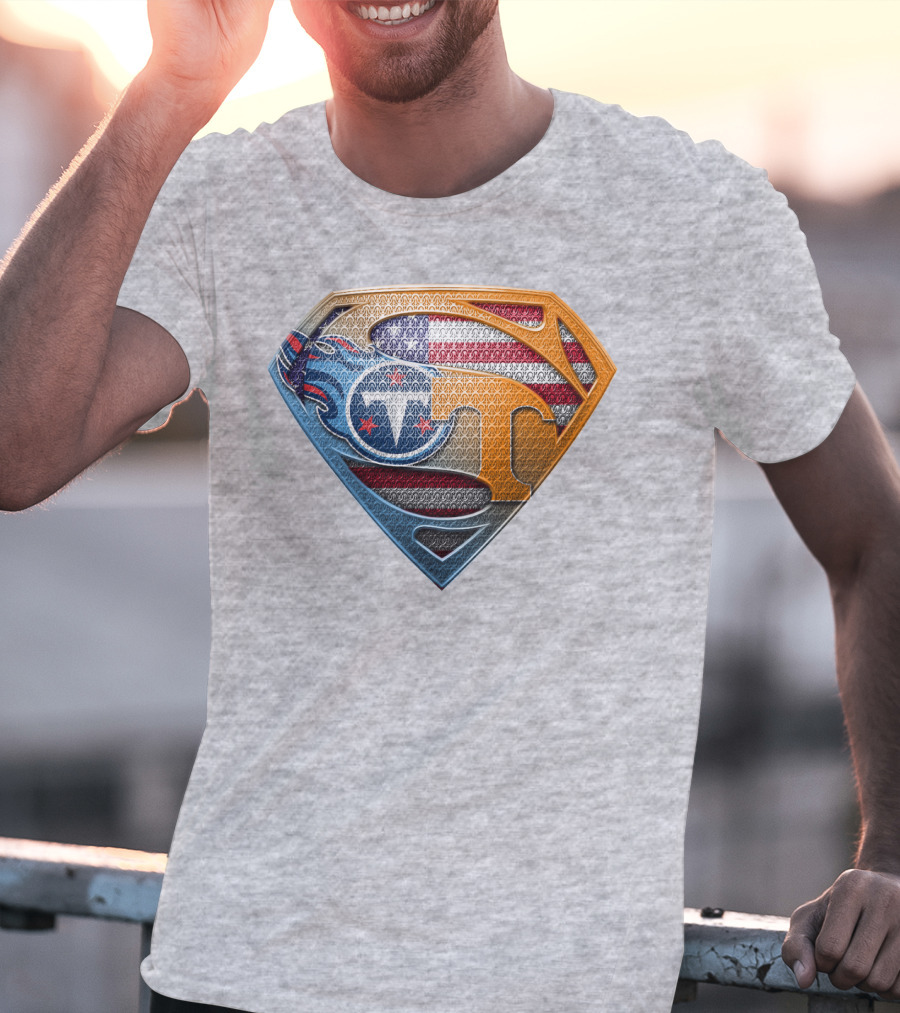 Tennessee Titans Superman Logo With American Flag Pattern T-Shirt