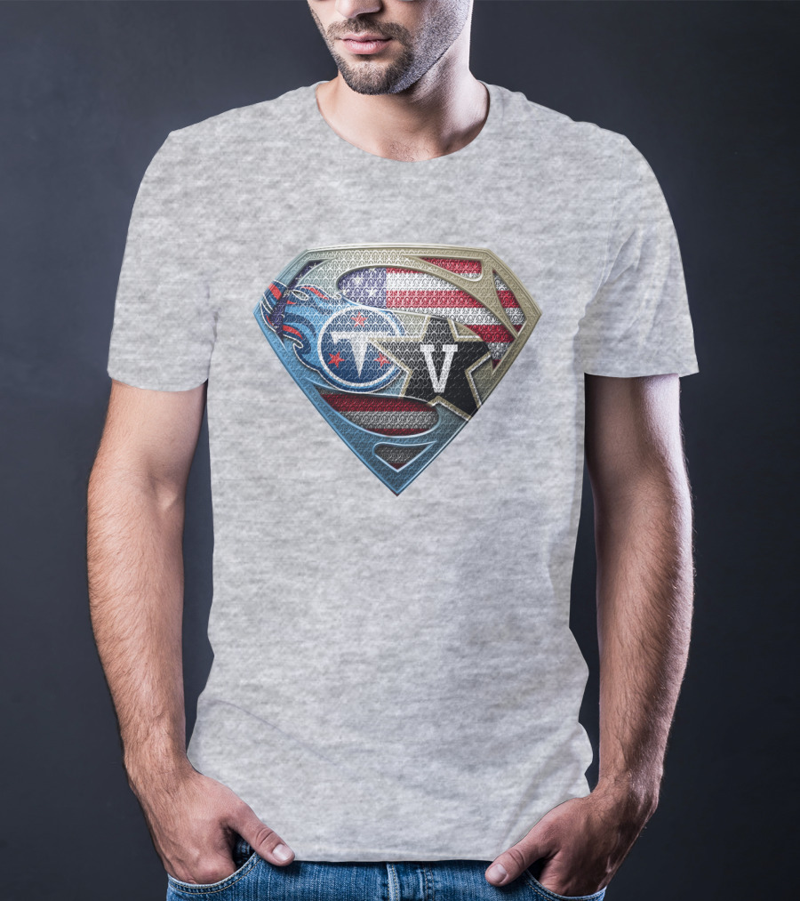 Tennessee Titans Usa Flag Shield Logo Superhero V T-Shirt