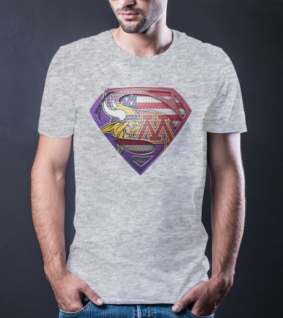 Minnesota Vikings And Golden Gophers American Flag Superman T-Shirt