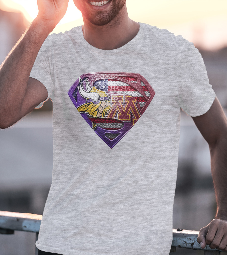 Minnesota Vikings And Golden Gophers American Flag Superman T-Shirt