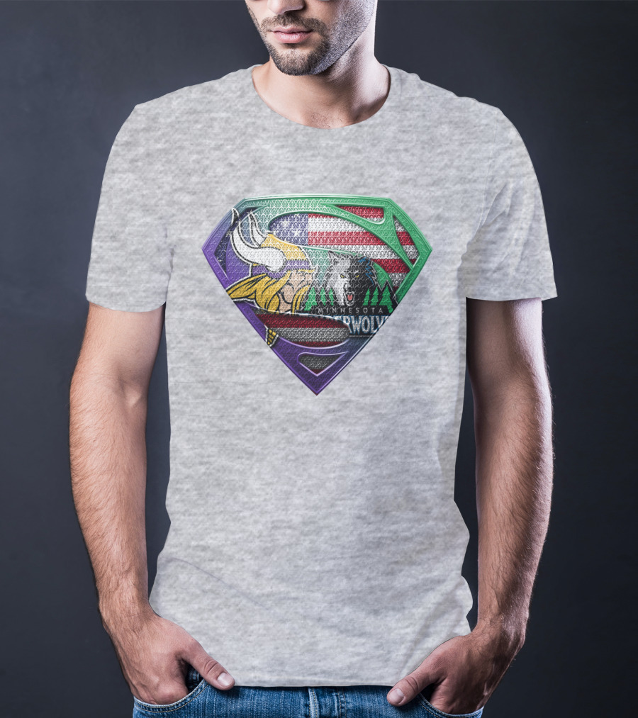 Minnesota Vikings Timberwolves American Flag Shield T-Shirt