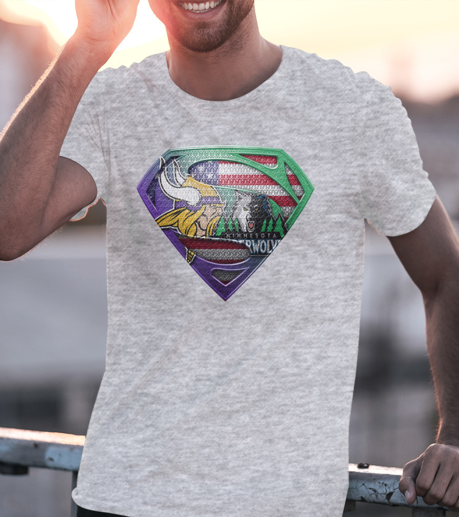 Minnesota Vikings Timberwolves American Flag Shield T-Shirt