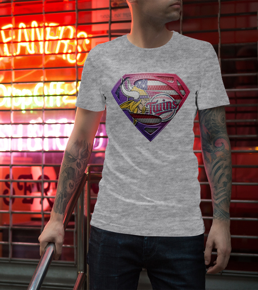 Minnesota Twins Vikings American Flag Superman T-Shirt