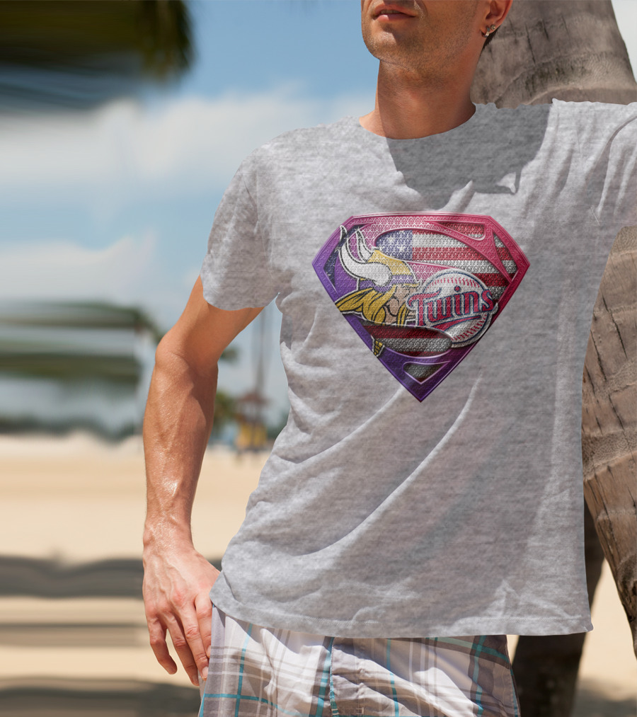 Minnesota Twins Vikings American Flag Superman T-Shirt