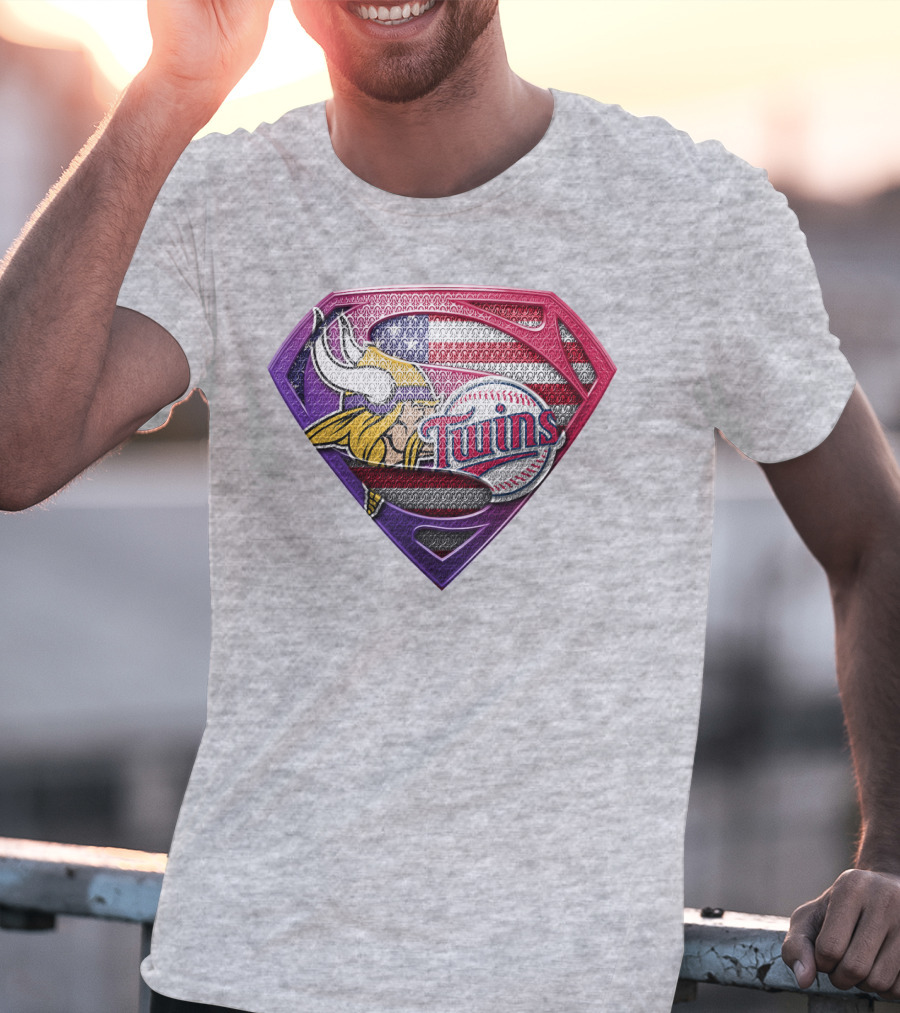 Minnesota Twins Vikings American Flag Superman T-Shirt