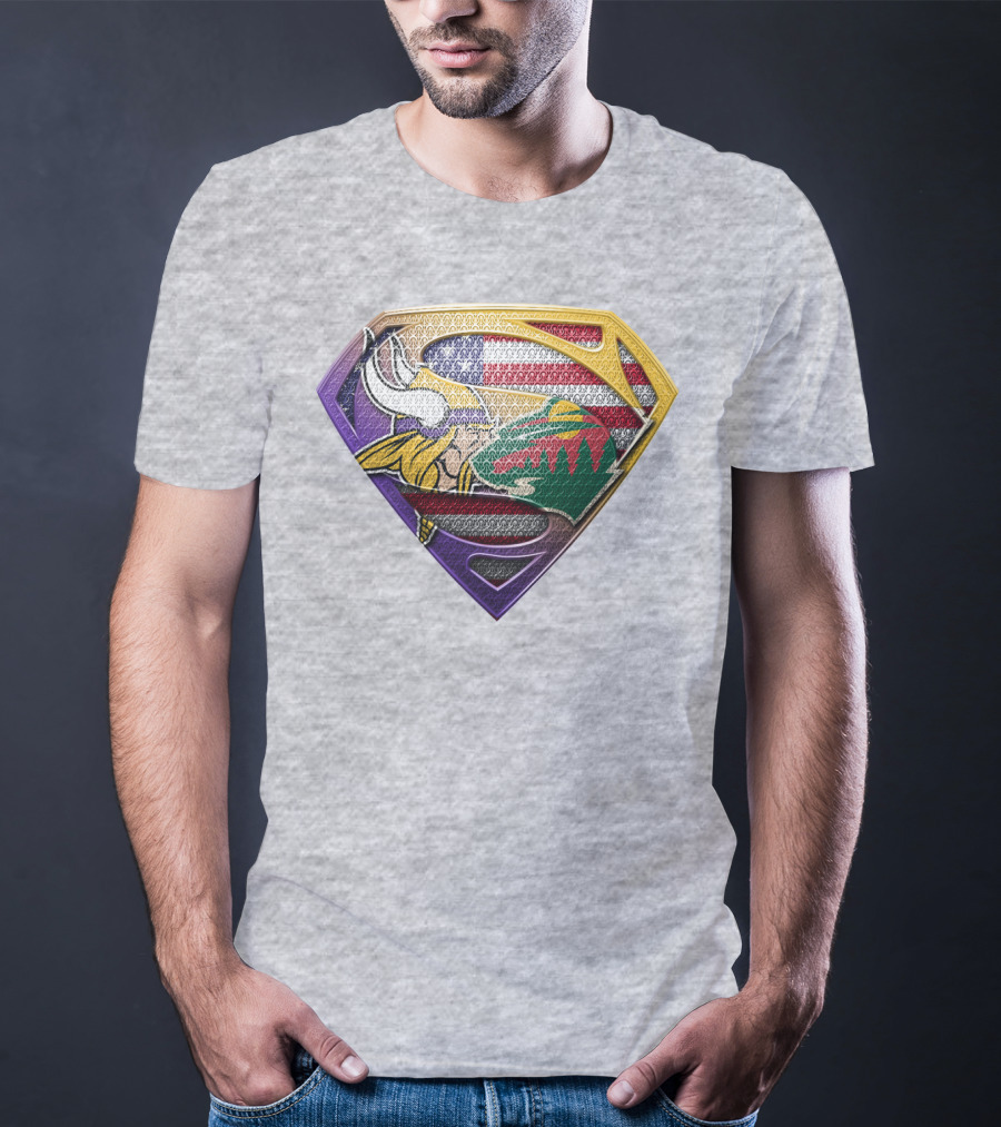 Superman Shield Minnesota Vikings Wild Usa Flag Combination T-Shirt