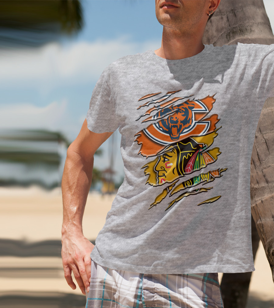 Chicago Bears And Blackhawks Torn T-Shirt