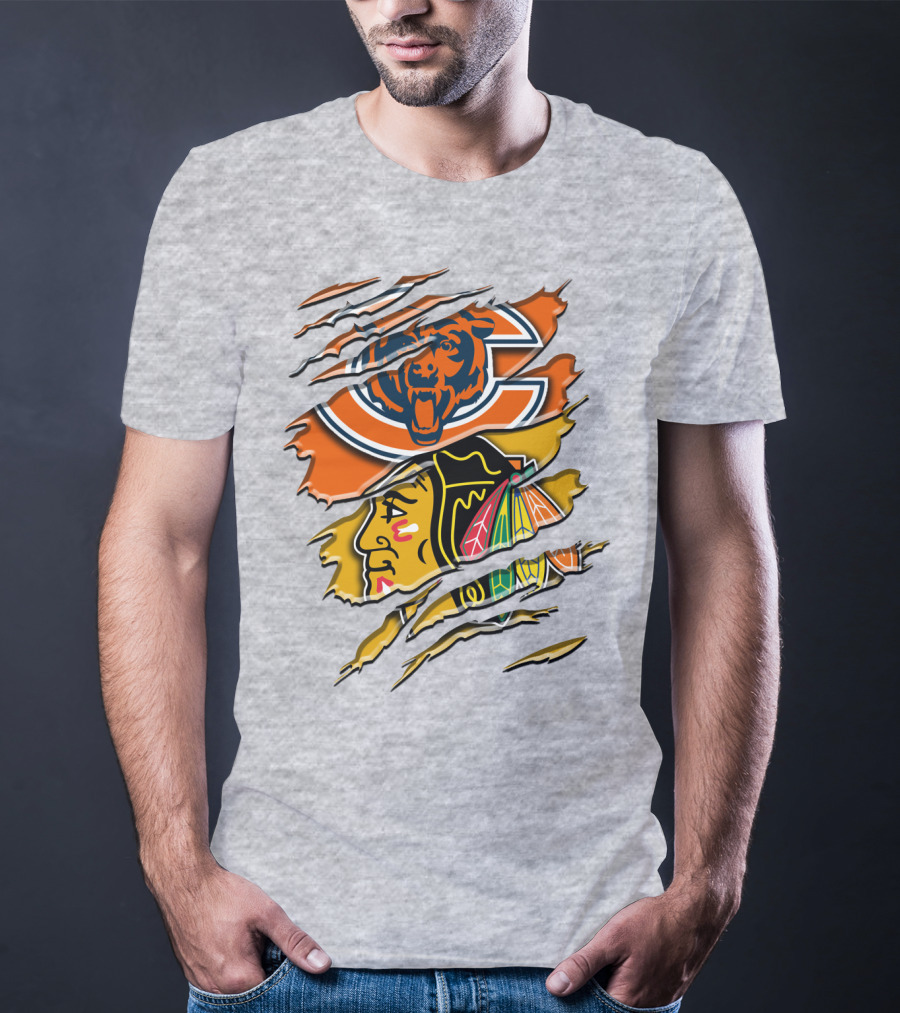 Chicago Bears And Blackhawks Torn T-Shirt