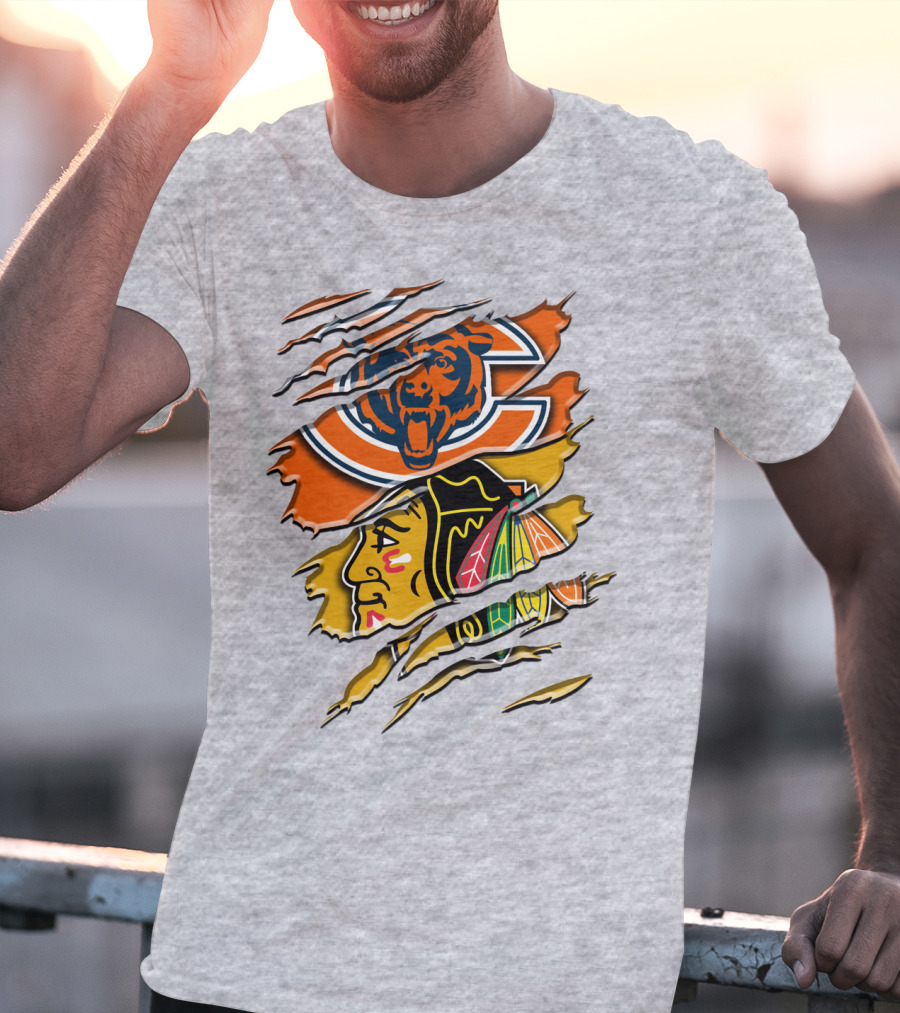 Chicago Bears And Blackhawks Torn T-Shirt