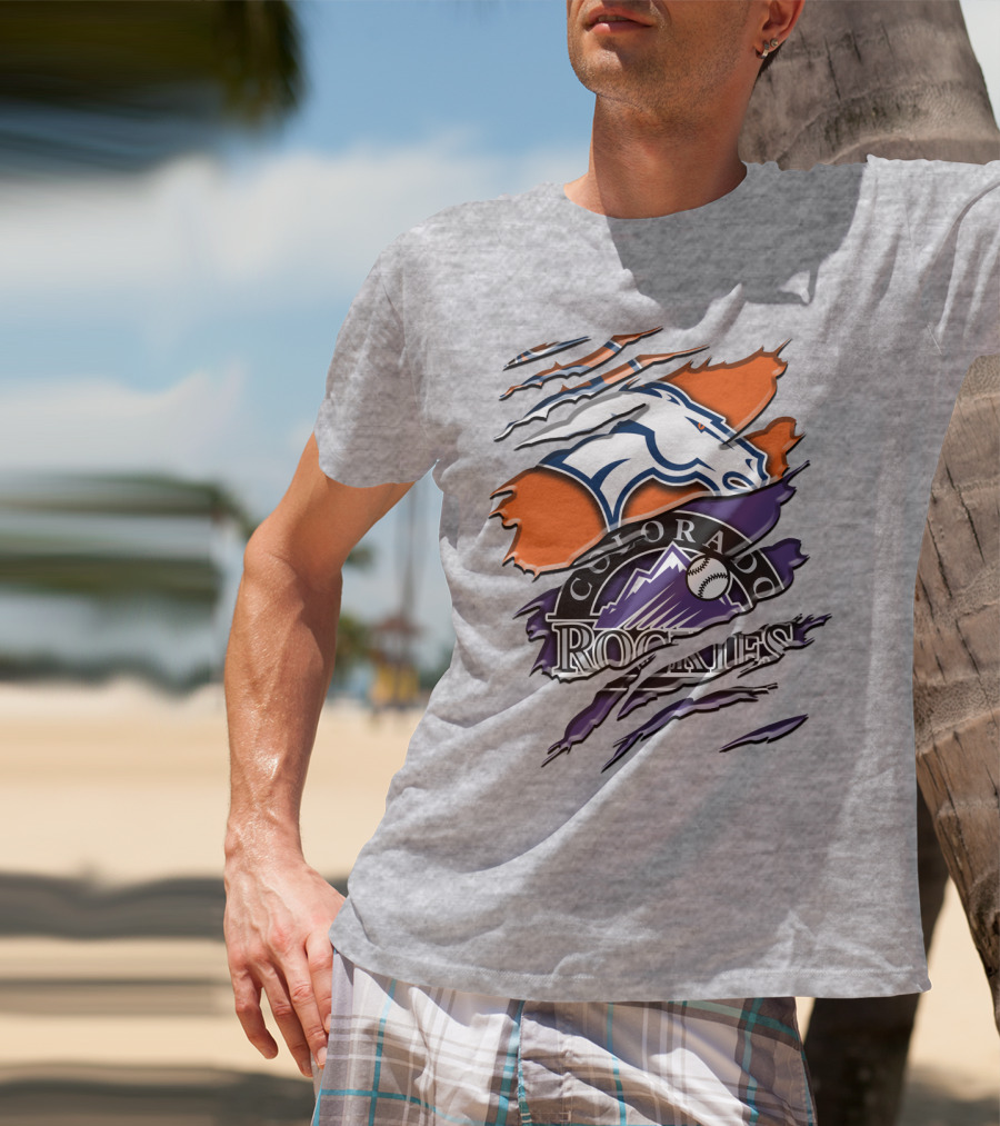 Denver Broncos Colorado Rockies Logos Torn Rah 018 T-Shirt