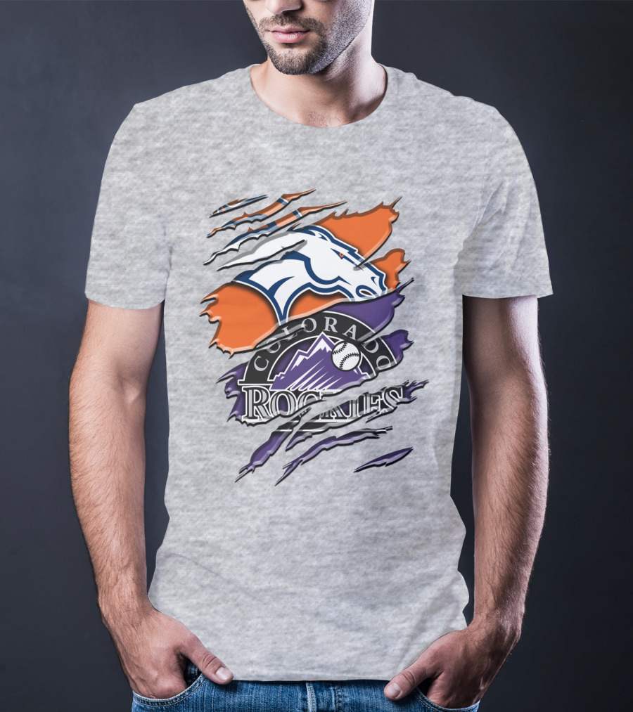 Denver Broncos Colorado Rockies Logos Torn Rah 018 T-Shirt