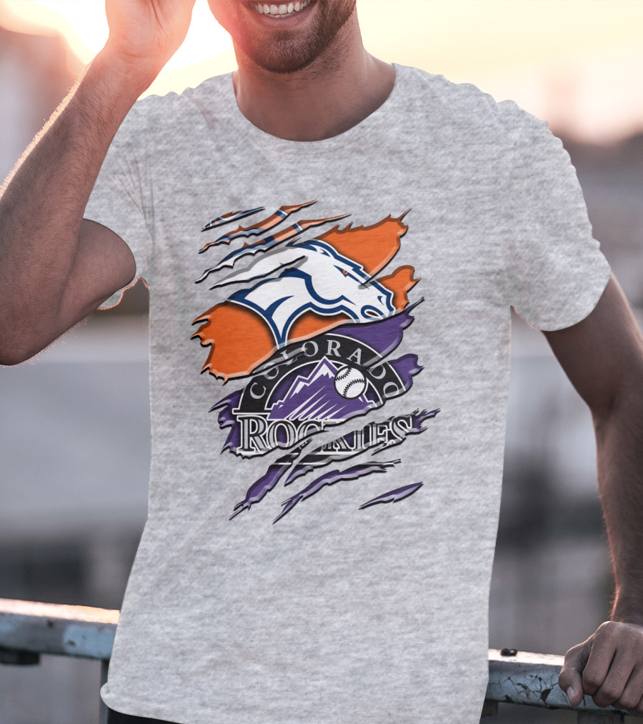 Denver Broncos Colorado Rockies Logos Torn Rah 018 T-Shirt