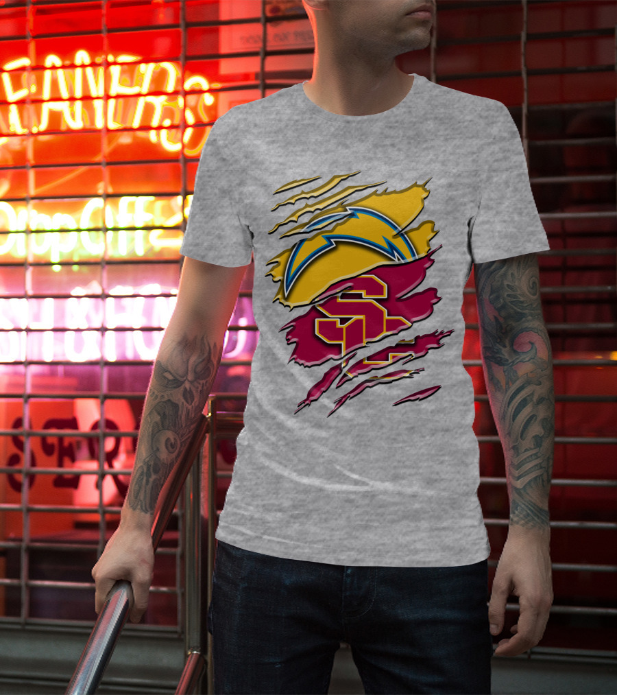 Los Angeles Chargers Usc Trojans Logo Merge T-Shirt