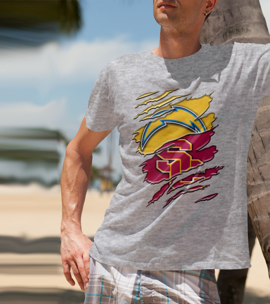 Los Angeles Chargers Usc Trojans Logo Merge T-Shirt