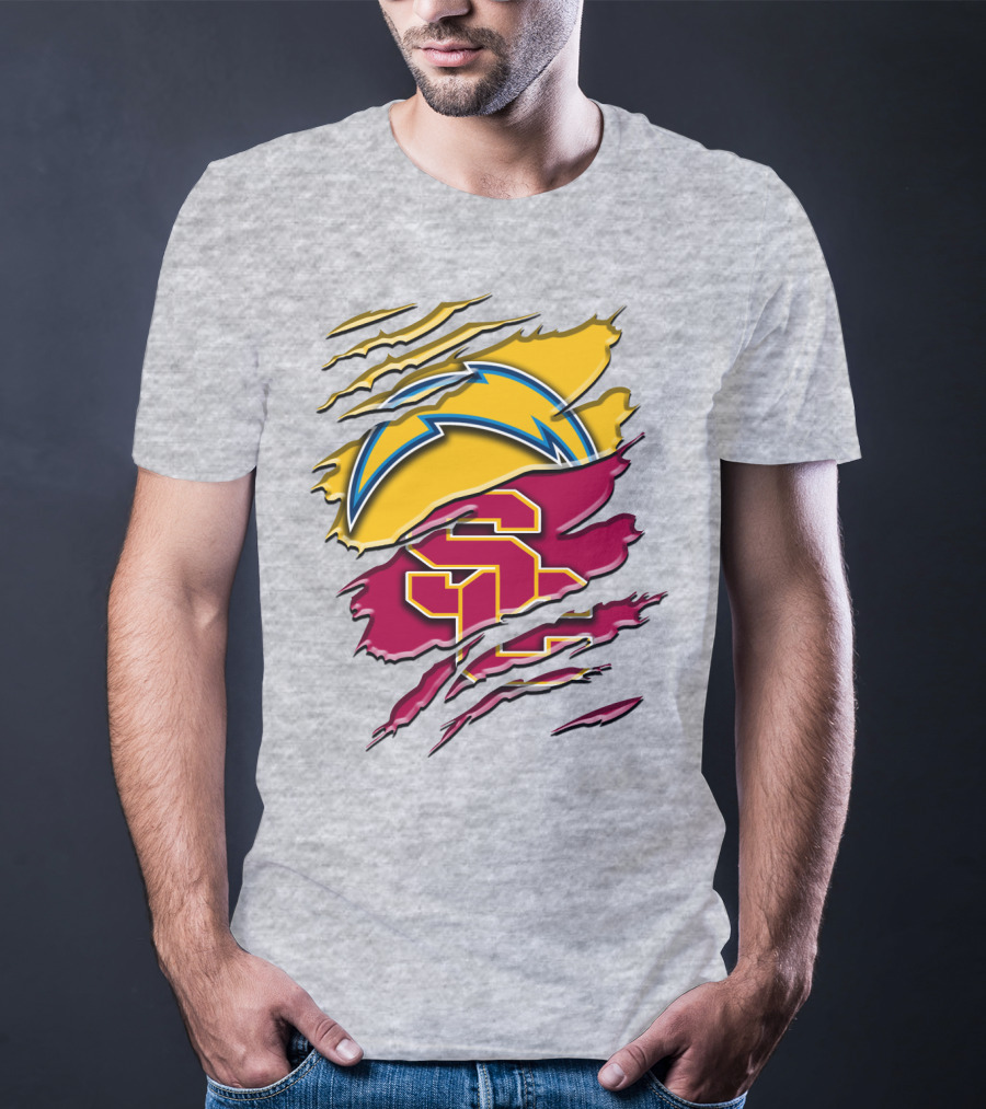 Los Angeles Chargers Usc Trojans Logo Merge T-Shirt