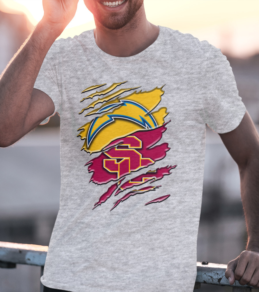 Los Angeles Chargers Usc Trojans Logo Merge T-Shirt