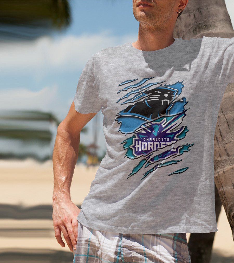 Panther And Charlotte Hornets Logo Rah T-Shirt