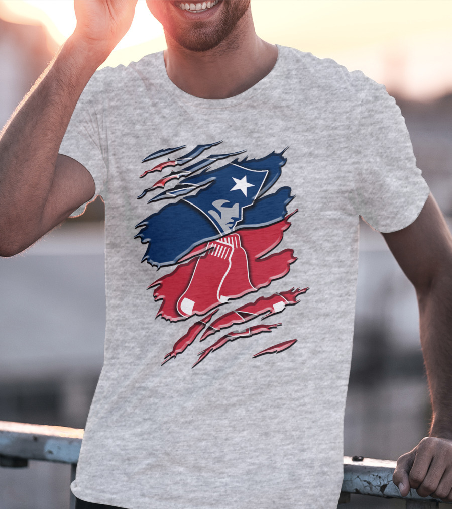 Patriots And Red Sox Ripped Design Rah 092 T-Shirt