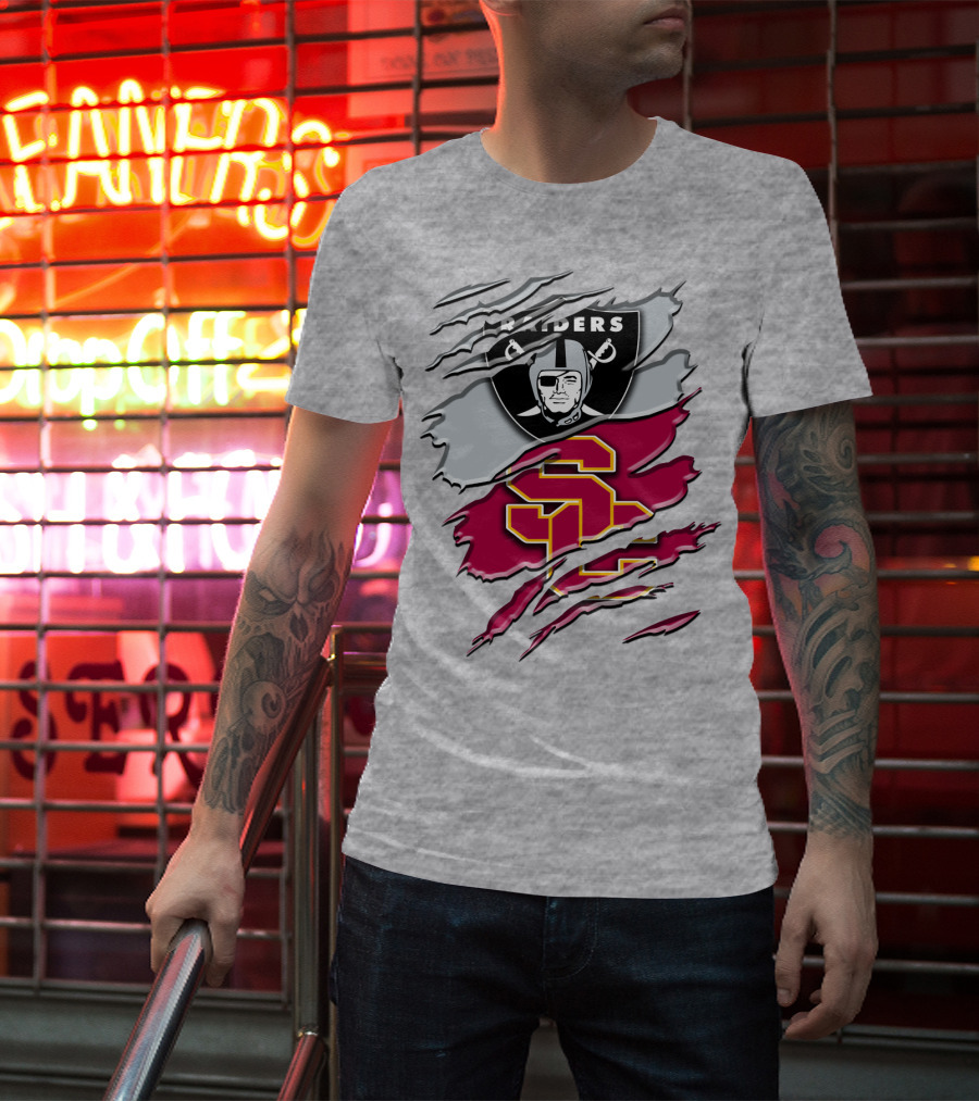 Raiders And Usc Trojans Logo Fusion Rah 098 T-Shirt