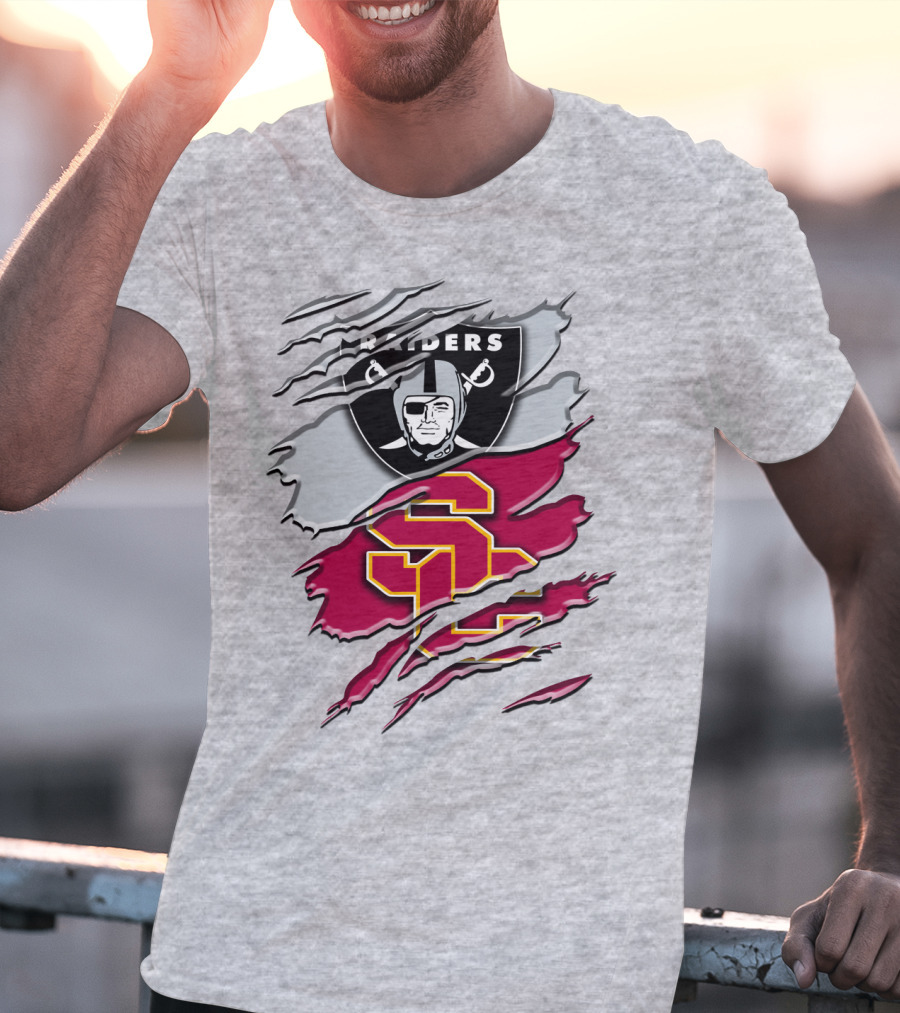 Raiders And Usc Trojans Logo Fusion Rah 098 T-Shirt