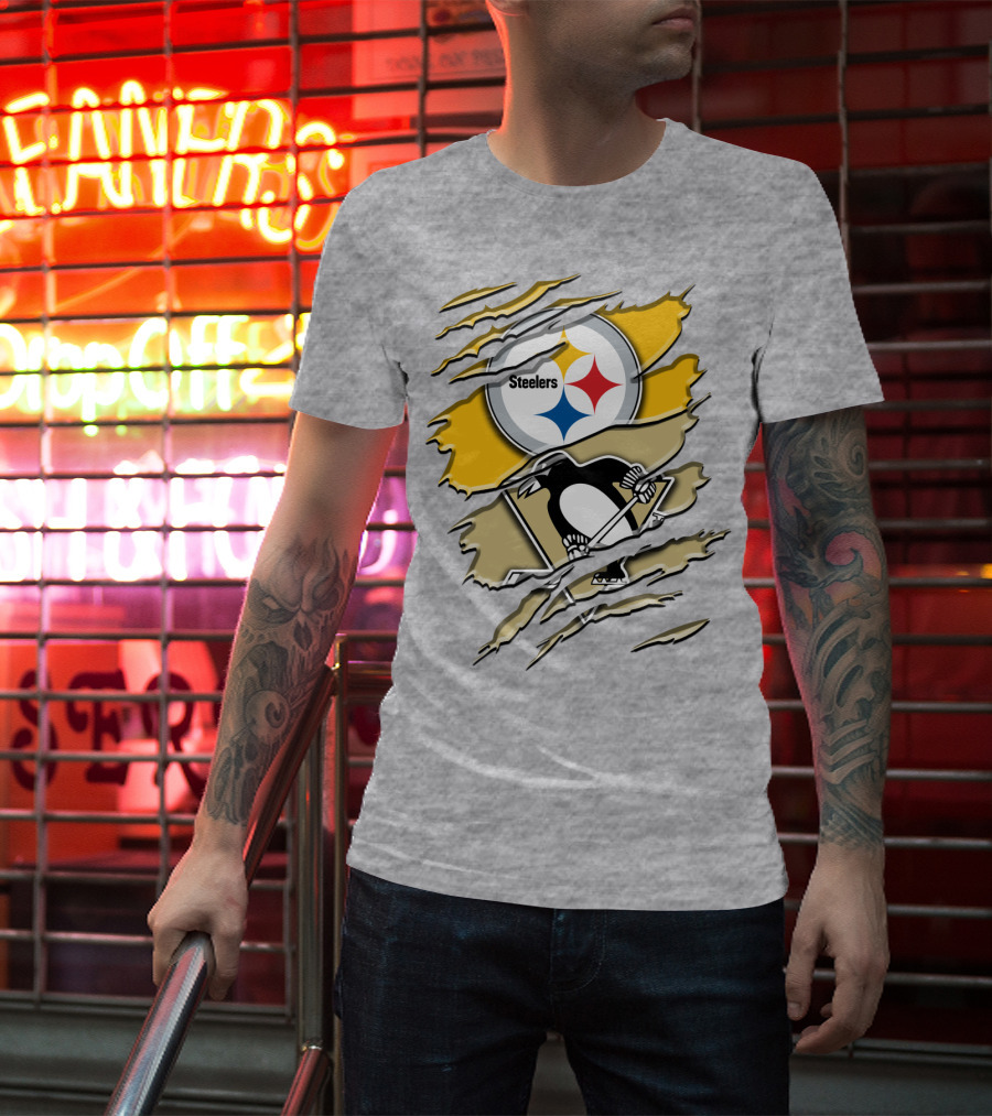 Steelers Penguins Torn Scratches Logo Collaboration T-Shirt