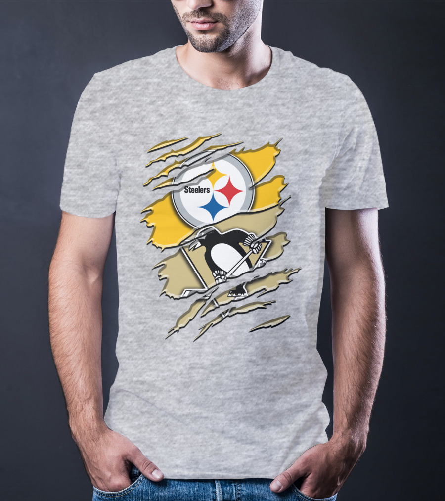 Steelers Penguins Torn Scratches Logo Collaboration T-Shirt