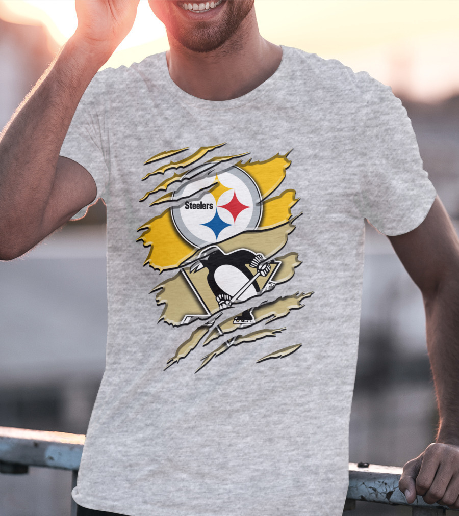 Steelers Penguins Torn Scratches Logo Collaboration T-Shirt