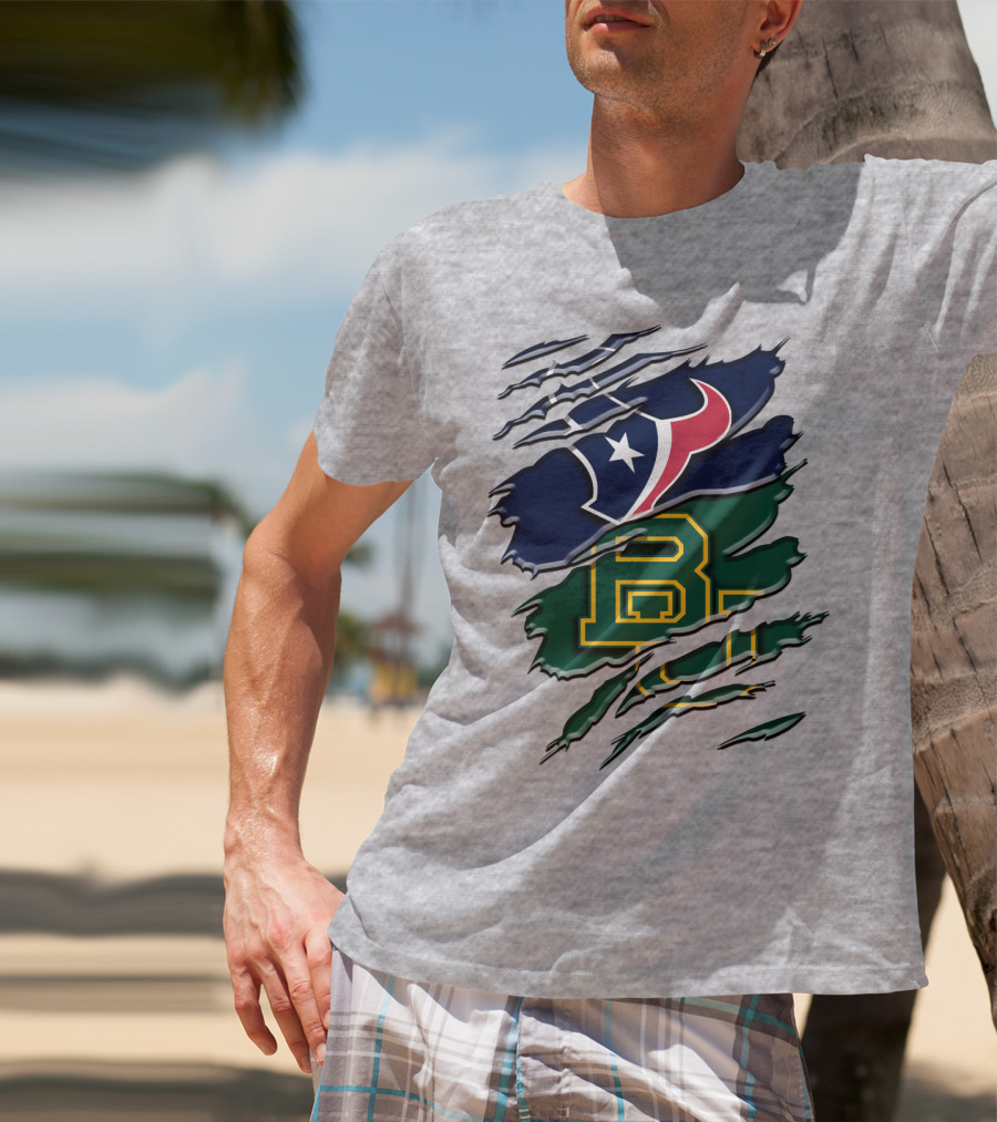 Baylor Bears Houston Texans Ripped Graphic Rah 116 T-Shirt