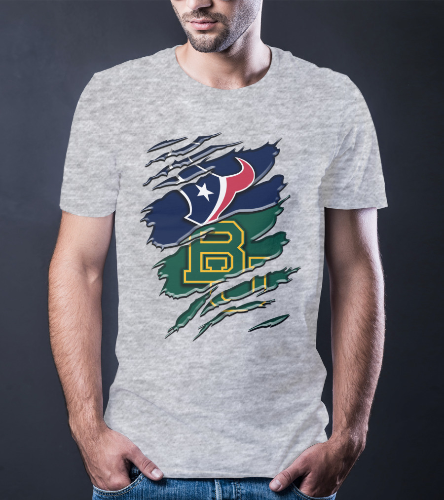 Baylor Bears Houston Texans Ripped Graphic Rah 116 T-Shirt