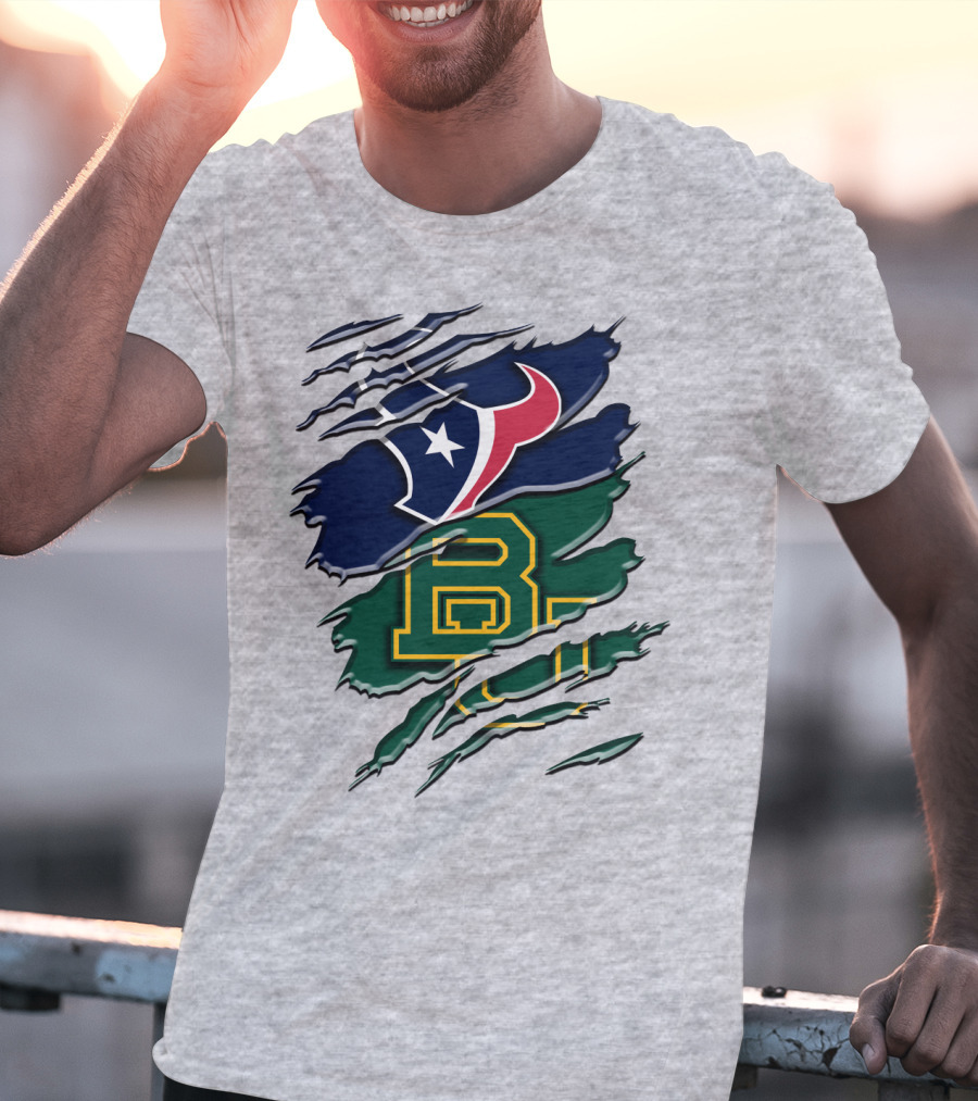 Baylor Bears Houston Texans Ripped Graphic Rah 116 T-Shirt
