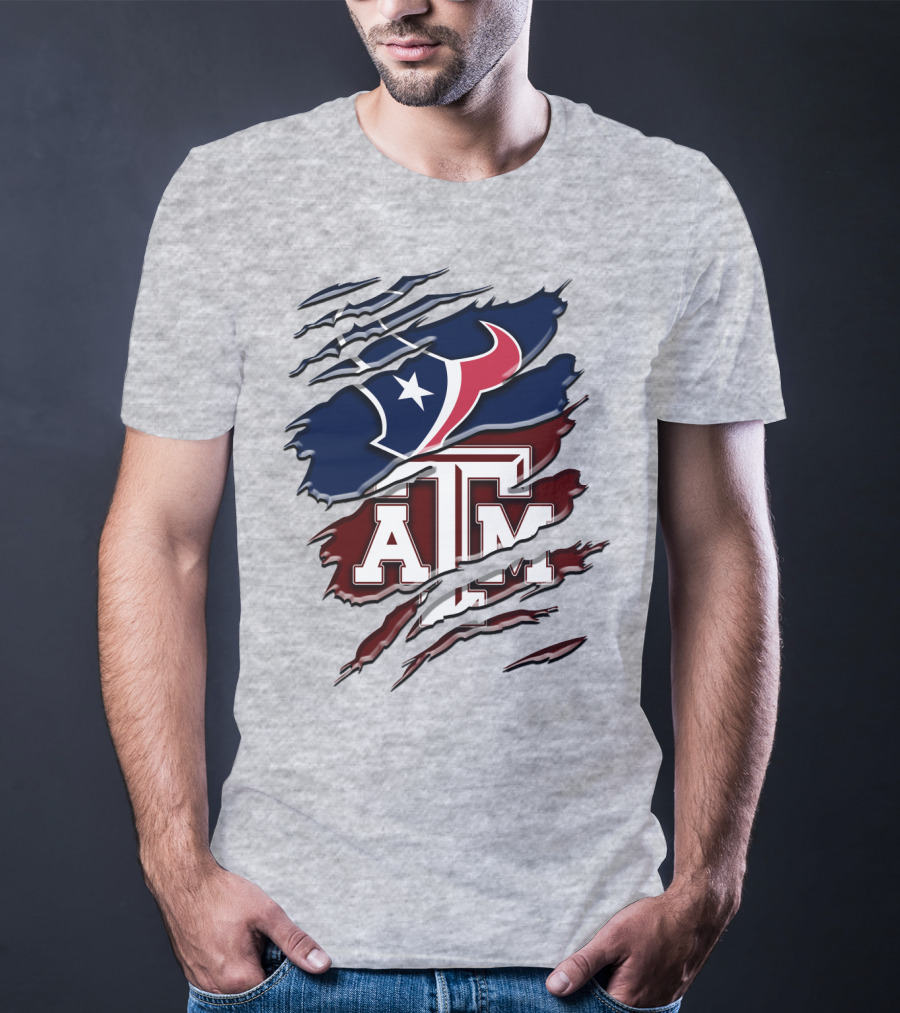 Texas A&M Aggies Houston Texans Torn Flag T-Shirt