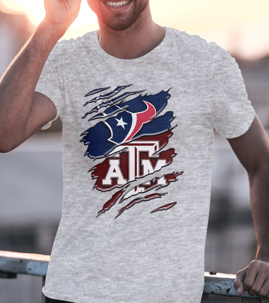 Texas A&M Aggies Houston Texans Torn Flag T-Shirt