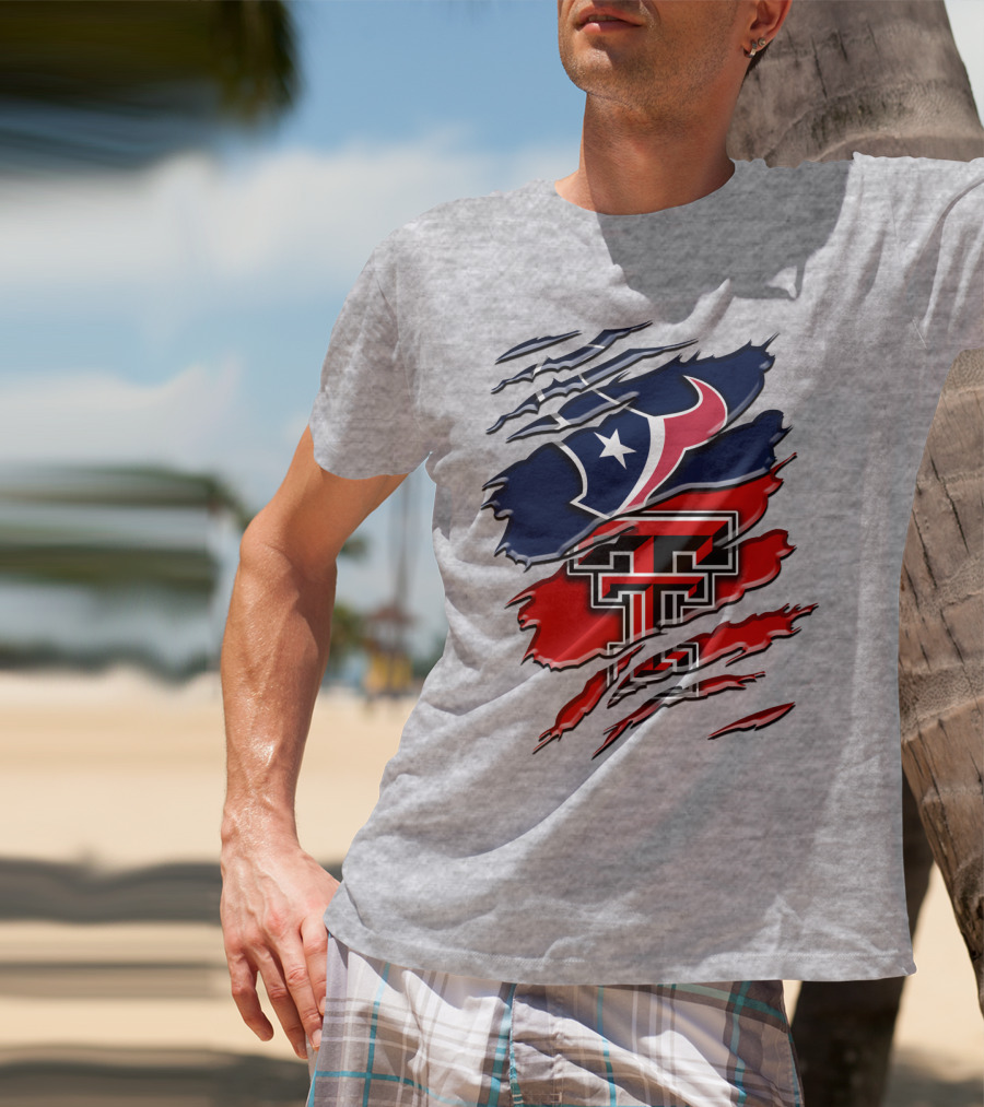 Houston Texans And Texas Tech Red Raiders Rip T-Shirt