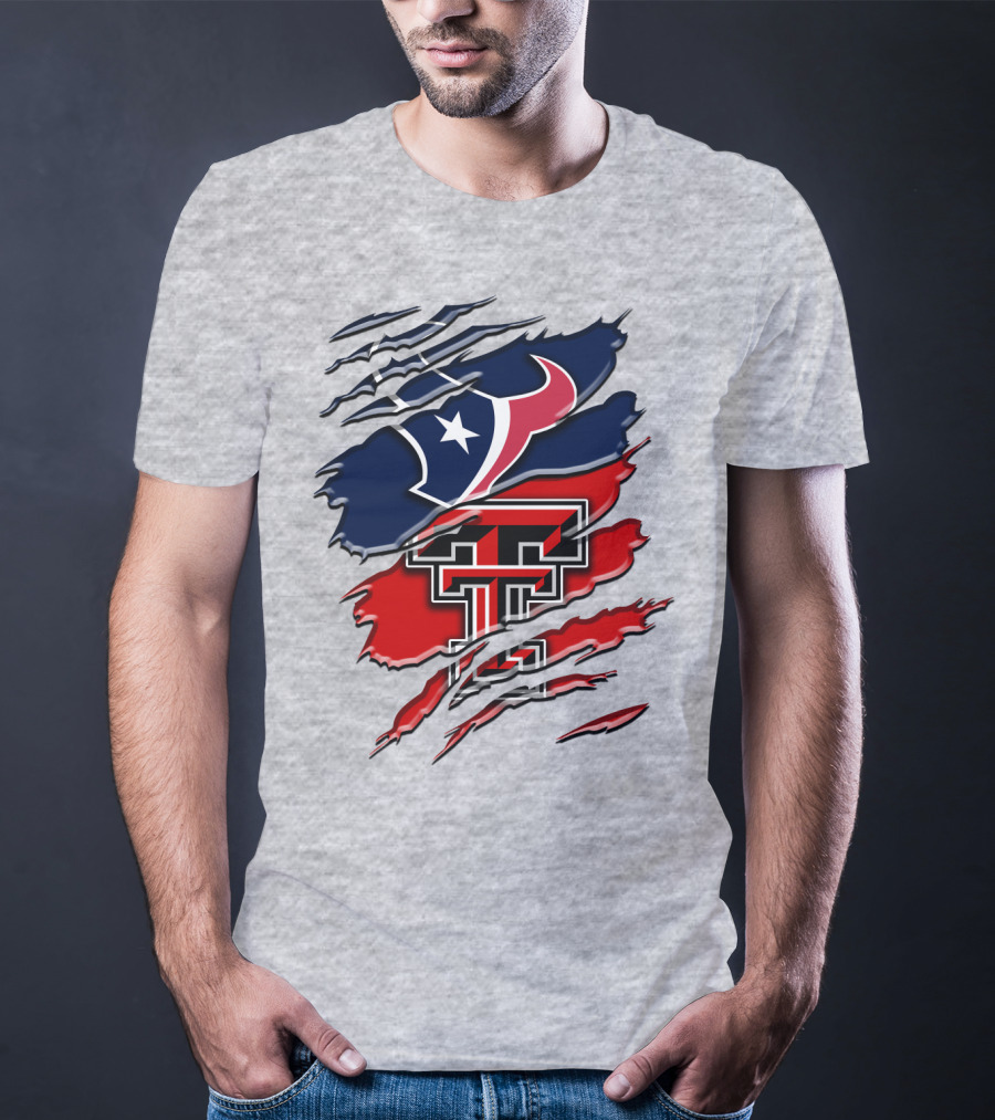 Houston Texans And Texas Tech Red Raiders Rip T-Shirt