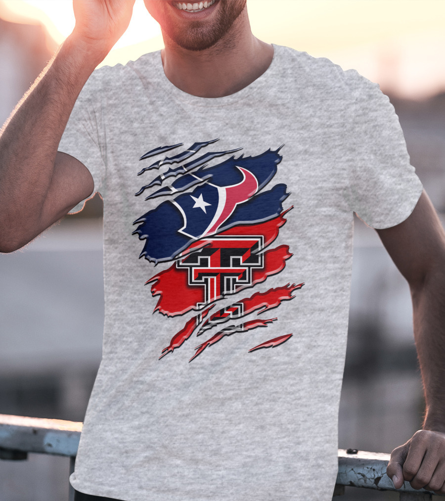 Houston Texans And Texas Tech Red Raiders Rip T-Shirt