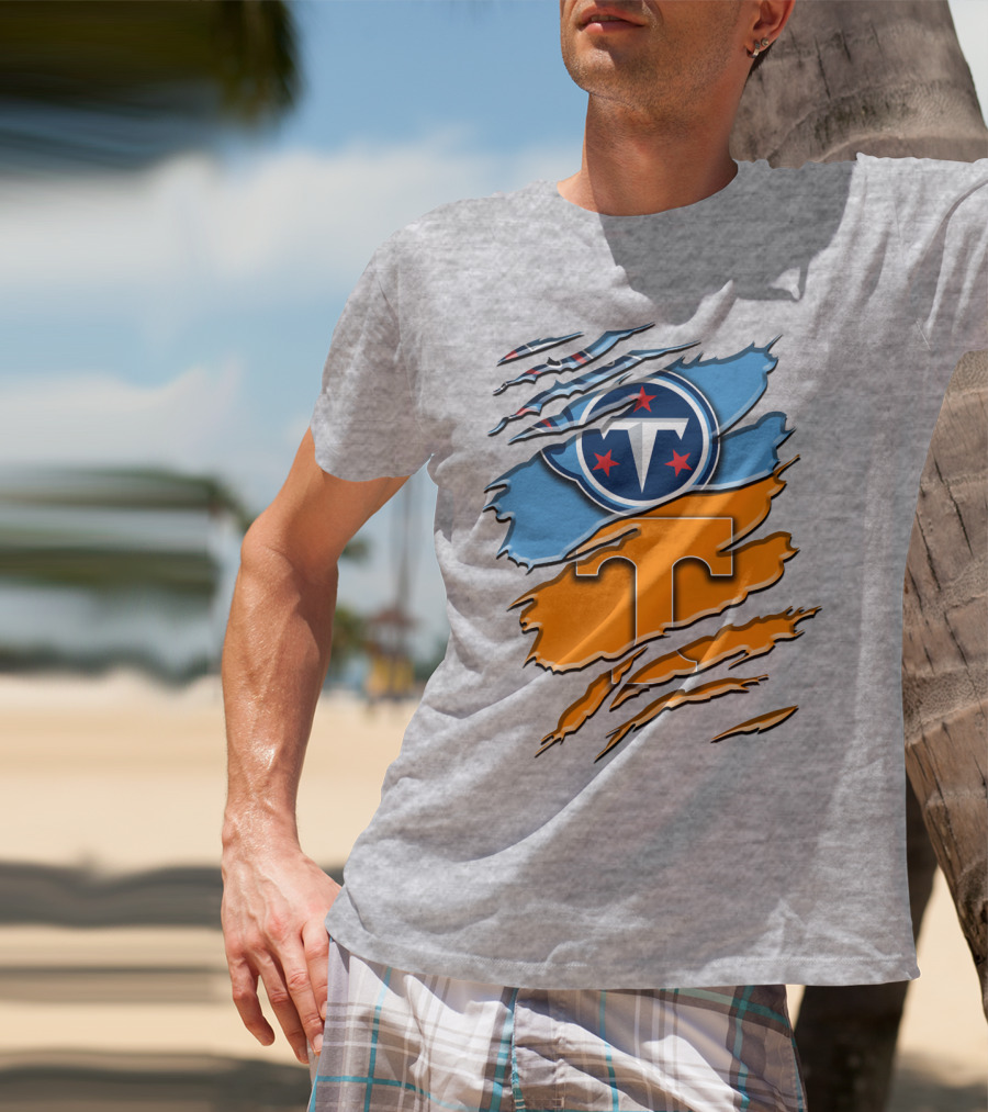 Tennessee Titans Logo With Tennessee Volunteers Colors Ripped Design Rah 131 T-Shirt